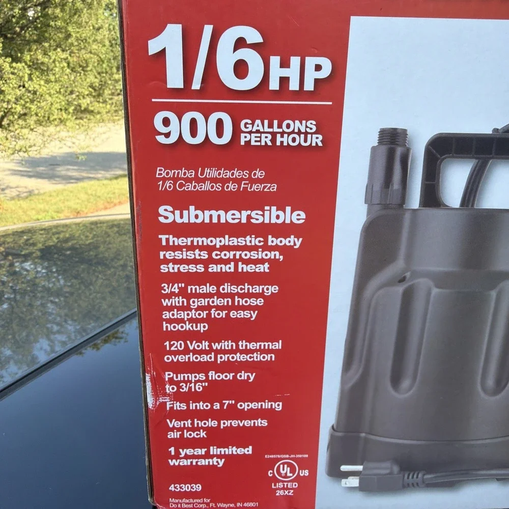 Do It Best 1/6 HP Submersible Utility Pump 433039 120V 3/4